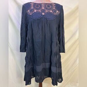 Anthropologie Boho Dress Navy Blue Crochet Lace Flowy Holding Horses Size Medium